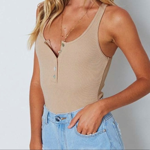 Tan Henley Bodysuit - Picture 2 of 8